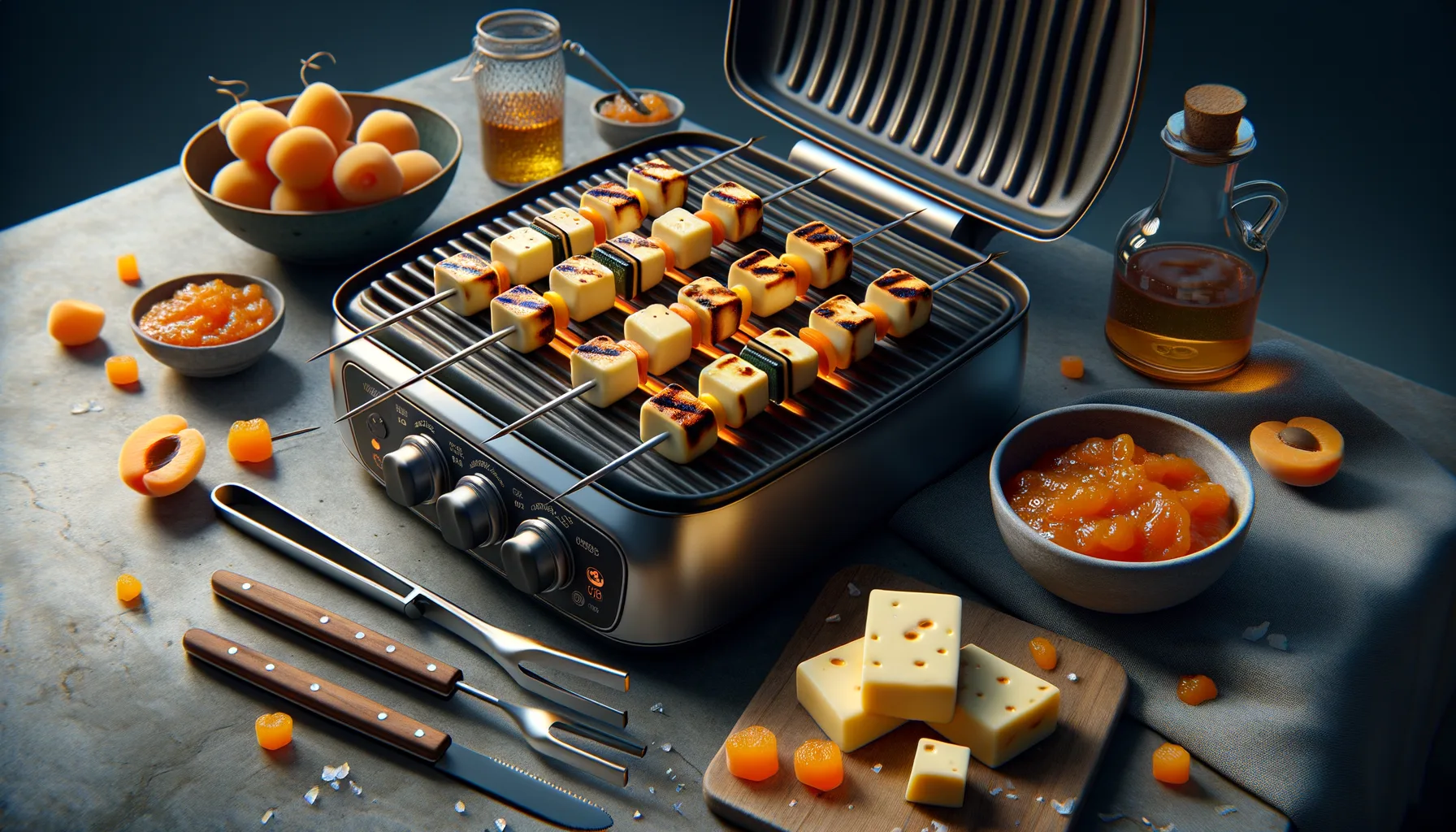 Elektrogrill Halloumi-Spiesse mit Aprikosenchutney