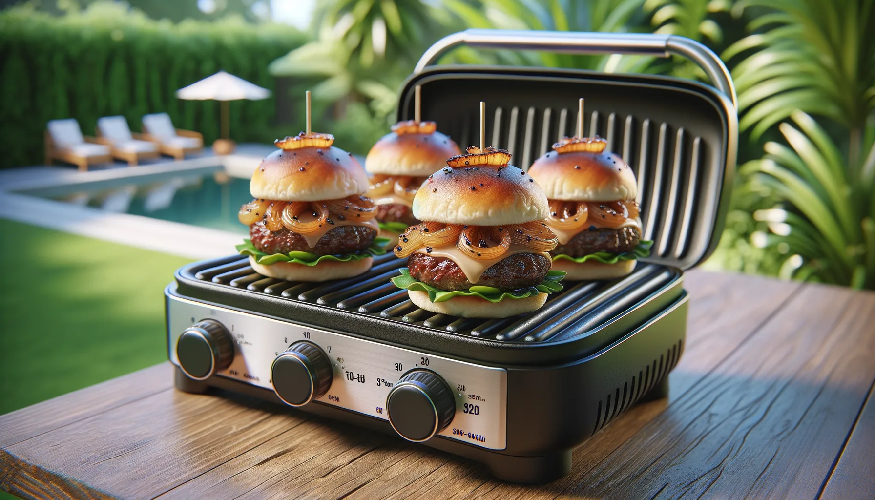 Elektrogrill Mini-Burger-Slider mit karamellisierten Zwiebeln