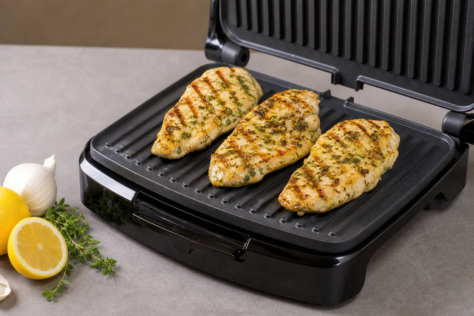 Elektrogrill Haehnchenfilet mit Zitronen-Kraeuter-Marinade