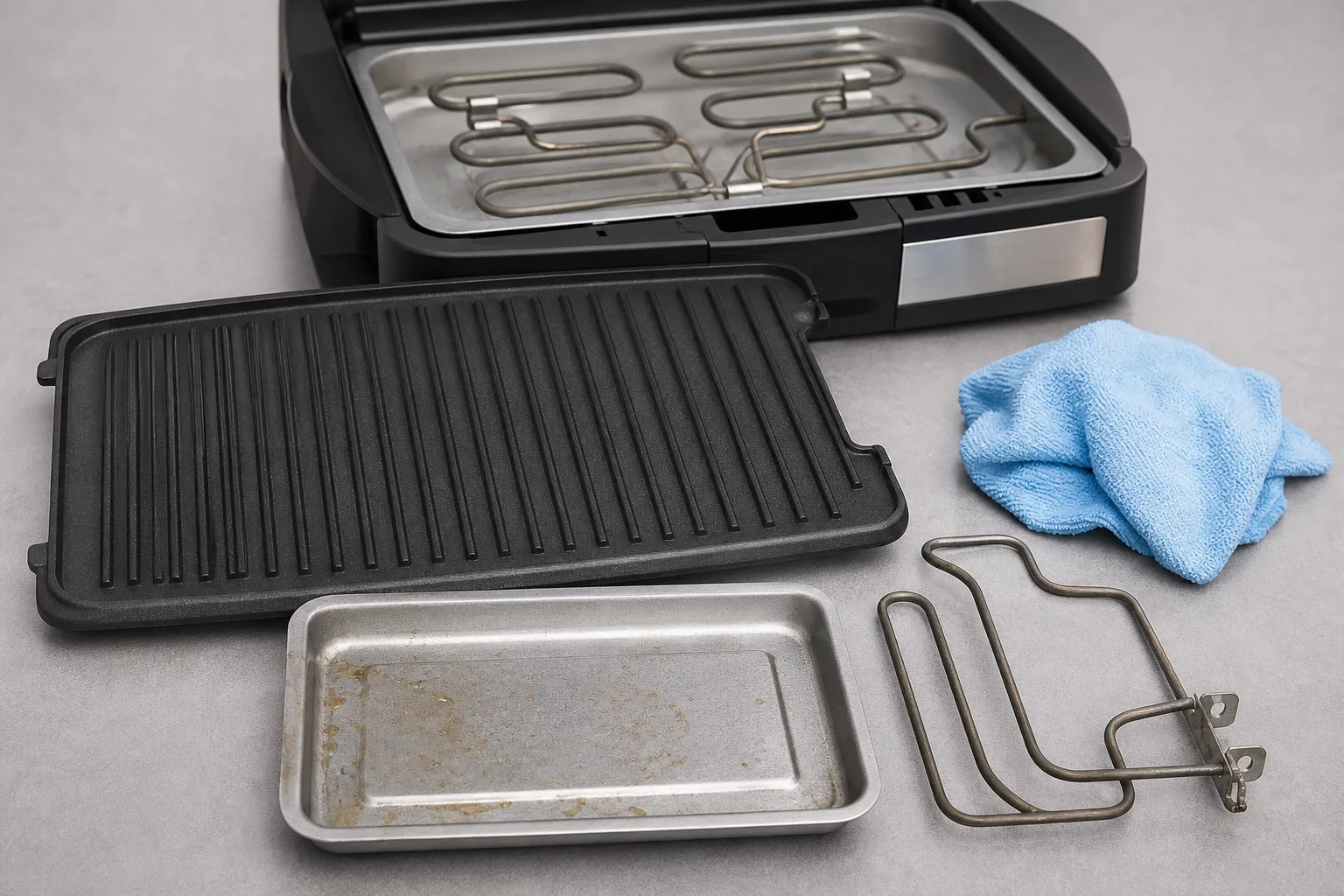 Elektrogrill Zubehoer reinigen: Grillplatten, Heizelement & Auffangschale saeubern